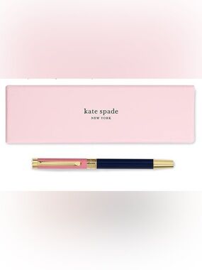 kate spade Pink and Navy Gold-Tone Retractable Black Ink Ballpoint Pen
